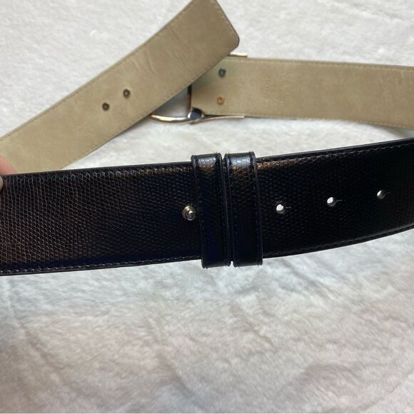 Chico's Black Faux Leather Back Slide Adjustable Belt Silver Buckle Size OS - Picture 2 of 7